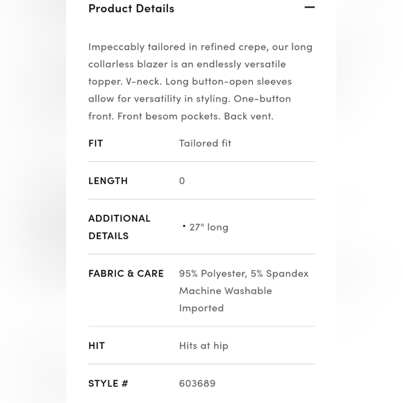 NWT Ann Taylor Long Collarless Blazer in Fluid Crepe, size 0, ivory - Picture 5 of 14